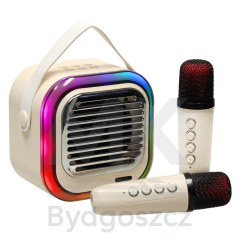 Zestaw do karaoke głośnik Bluetooth 2 mikrofony USB LED 10W kremowy Zestaw do karaoke głośnik Bluetooth 2 mikrofony USB LED 10W kremowy