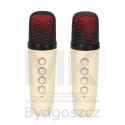 Zestaw do karaoke głośnik Bluetooth 2 mikrofony USB LED 10W kremowy