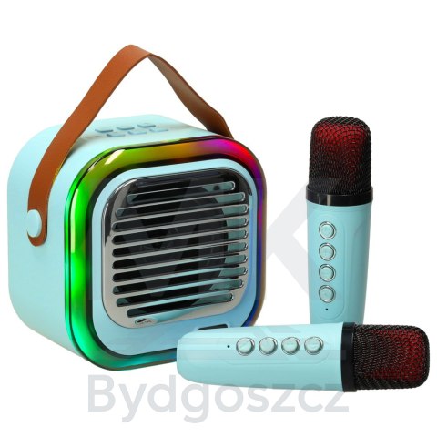 Zestaw do karaoke głośnik Bluetooth 2 mikrofony USB LED 10W niebieski Zestaw do karaoke głośnik Bluetooth 2 mikrofony USB LED 10W niebieski