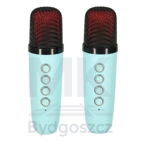 Zestaw do karaoke głośnik Bluetooth 2 mikrofony USB LED 10W niebieski Zestaw do karaoke głośnik Bluetooth 2 mikrofony USB LED 10W niebieski
