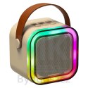 Zestaw do karaoke głośnik Bluetooth 2 mikrofony USB LED 6W beżowy