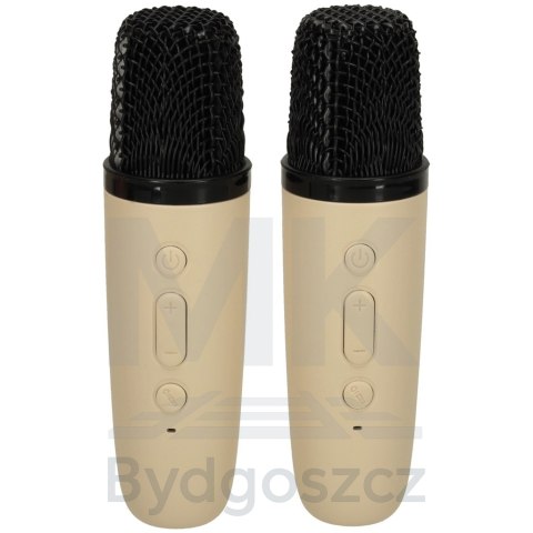 Zestaw do karaoke głośnik Bluetooth 2 mikrofony USB LED 6W beżowy Zestaw do karaoke głośnik Bluetooth 2 mikrofony USB LED 6W beżowy
