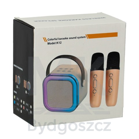Zestaw do karaoke głośnik Bluetooth 2 mikrofony USB LED 6W beżowy Zestaw do karaoke głośnik Bluetooth 2 mikrofony USB LED 6W beżowy