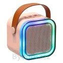 Zestaw do karaoke głośnik Bluetooth 2 mikrofony USB LED 6W różowy