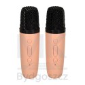 Zestaw do karaoke głośnik Bluetooth 2 mikrofony USB LED 6W różowy