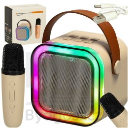 Zestaw do karaoke głośnik Bluetooth mikrofon USB LED beżowy