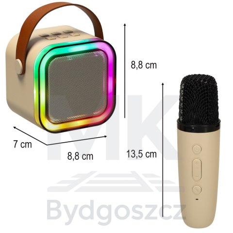Zestaw do karaoke głośnik Bluetooth mikrofon USB LED beżowy Zestaw do karaoke głośnik Bluetooth mikrofon USB LED beżowy