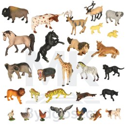 Figurki zwierząt zwierzęta zoo safari farma akcesoria skrzynka 28el.