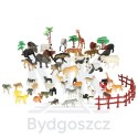 Figurki zwierząt zwierzęta zoo safari farma akcesoria skrzynka 59 el.