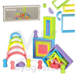 Klocki drewniane edukacyjne układanka tęcza puzzle montessori tęcza kolorowe