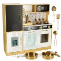 Kuchnia dla dzieci drewniana z lodówką tablicą kredową złota LULILO