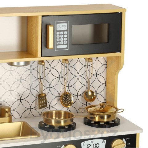 Kuchnia dla dzieci drewniana z lodówką tablicą kredową złota LULILO