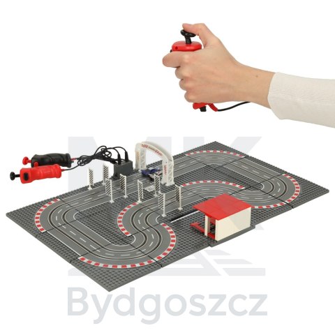 Tor wyścigowy samochodowy elektryczny policyjny 2 auta autka kontrolery zakręty klocki konstrukcyjne GD-02 Tor wyścigowy samochodowy elektryczny policyjny 2 auta autka kontrolery zakręty klocki konstrukcyjne GD-02