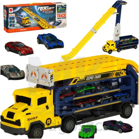 Tor wyścigowy samochodowy laweta transporter 6 el. żółty Tor wyścigowy samochodowy laweta transporter 6 el. żółty