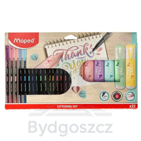 Zakreślacze cienkopisy MAPED zestaw do letteringu 22el.