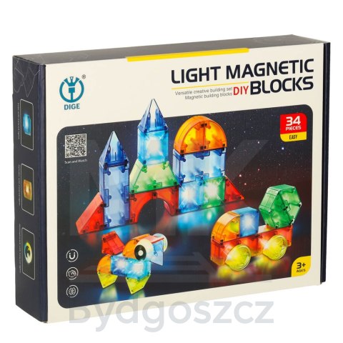 Klocki magnetyczne konstrukcyjne świecące elementy figury 3D 32el. Klocki magnetyczne konstrukcyjne świecące elementy figury 3D 32el.
