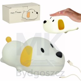 Lampka nocna dla dzieci silikonowa dotykowa miękka LED USB biała piesek leżący