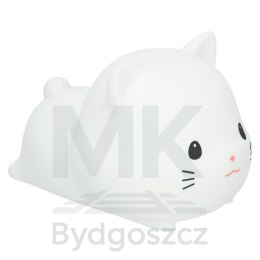 Lampka nocna dla dzieci silikonowa dotykowa miękka USB biała kotek leżący