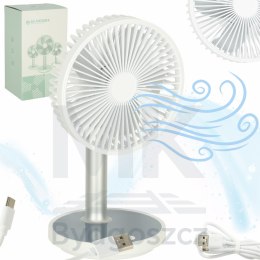 Wentylator biurkowy wiatrak przenośny bezprzewodowy USB z akumulatorem regulowany 4 poziomy mocy LED 38cm biały