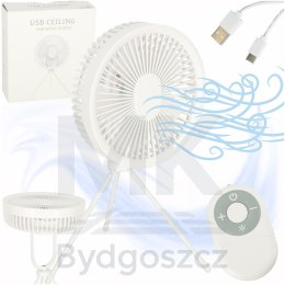 Wentylator biurkowy wiatrak stojący bezprzewodowy USB na pilot z lampką 4 poziomy mocy 18cm biały