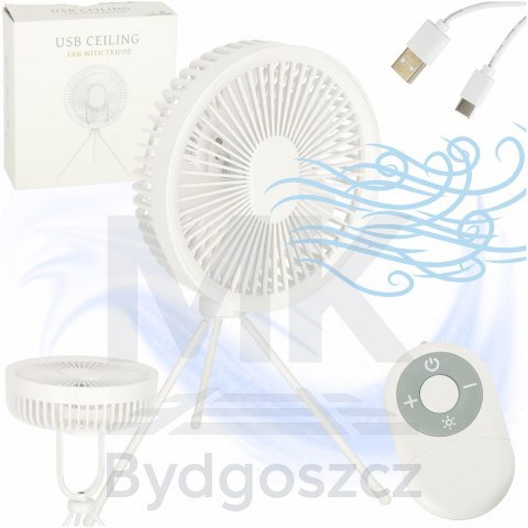 Wentylator biurkowy wiatrak stojący bezprzewodowy USB na pilot z lampką 4 poziomy mocy 18cm biały Wentylator biurkowy wiatrak stojący bezprzewodowy USB na pilot z lampką 4 poziomy mocy 18cm biały