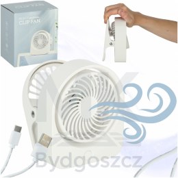 Wentylator biurkowy wiatrak z klipsem bezprzewodowy USB chłodzenie 3 poziomy mocy 11,5cm biały