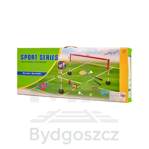 Zestaw sportowy 5w1 badminton koszykówka siatkówka tenis frisbee Zestaw sportowy 5w1 badminton koszykówka siatkówka tenis frisbee
