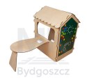 Domek ogrodowy drewniany stolik tablica kredowa 86 x 137 x 105 cm