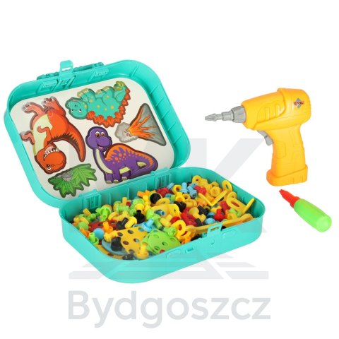 Klocki konstrukcyjne układanka w walizce kreatywna mozaika + wkrętarka dinozaur Klocki konstrukcyjne układanka w walizce kreatywna mozaika + wkrętarka dinozaur