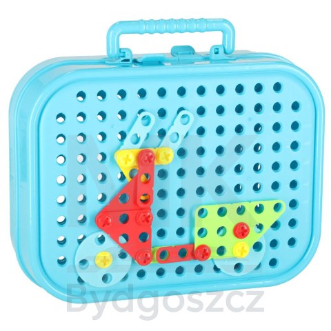 Klocki konstrukcyjne układanka w walizce kreatywna mozaika + wkrętarka pojazdy Klocki konstrukcyjne układanka w walizce kreatywna mozaika + wkrętarka pojazdy