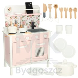 Kuchnia dla dzieci drewniana MDF Lulilo FLoro akcesoria różowa 82cm