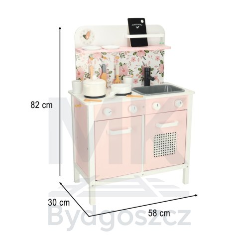Kuchnia dla dzieci drewniana MDF Lulilo FLoro akcesoria różowa 82cm Kuchnia dla dzieci drewniana MDF Lulilo FLoro akcesoria różowa 82cm