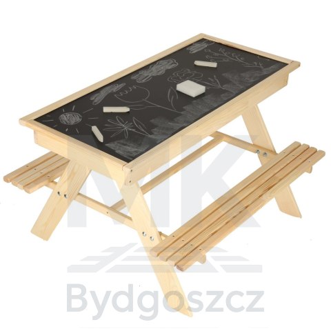 Ławka ogrodowa stolik dla dzieci drewniany piaskownica tablica 92 x 78 x 52 cm Ławka ogrodowa stolik dla dzieci drewniany piaskownica tablica 92 x 78 x 52 cm