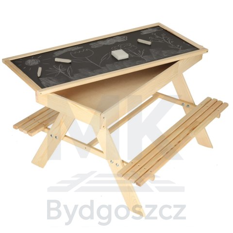 Ławka ogrodowa stolik dla dzieci drewniany piaskownica tablica 92 x 78 x 52 cm Ławka ogrodowa stolik dla dzieci drewniany piaskownica tablica 92 x 78 x 52 cm