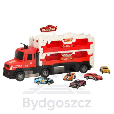 TIR Laweta samochód transporter pojazd składany 6 aut czerwony TIR Laweta samochód transporter pojazd składany 6 aut czerwony