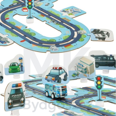 Tor samochodowy puzzle policja auto z napędem znaki drogowe ulica miasto 47 elementów Tor samochodowy puzzle policja auto z napędem znaki drogowe ulica miasto 47 elementów