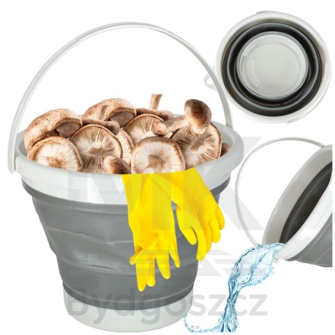 Wiadro silikonowe wiaderko składane uniwersalne z raczką kempingowe na grzyby ryby 10 L szary Wiadro silikonowe wiaderko składane uniwersalne z raczką kempingowe na grzyby ryby 10 L szary