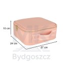 Kosmetyczka organizer na kosmetyki biżuterię kuferek z lusterkiem 10-krotne powiększenie różowy