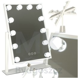 Lusterko do makijażu kosmetyczne podświetlane 12 LED Hollywood z 12 żarówkami USB 30 x 40 cm