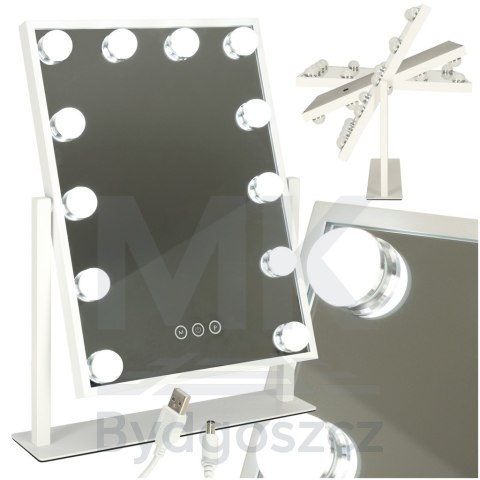 Lusterko do makijażu kosmetyczne podświetlane 12 LED Hollywood z 12 żarówkami USB 30 x 40 cm Lusterko do makijażu kosmetyczne podświetlane 12 LED Hollywood z 12 żarówkami USB 30 x 40 cm