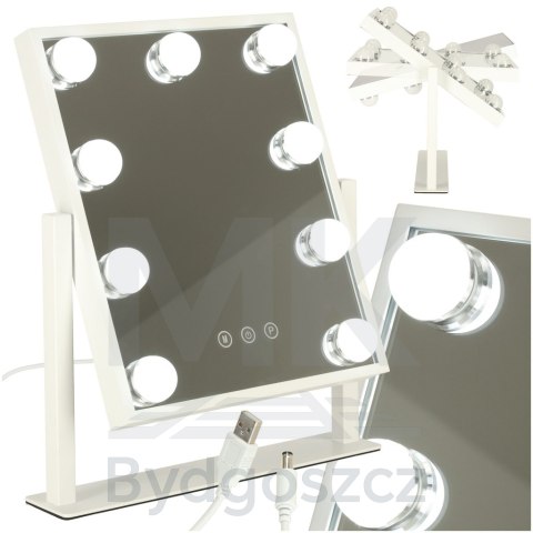 Lusterko do makijażu kosmetyczne podświetlane 9 LED Hollywood z 9 żarówkami USB 25 x 30 cm Lusterko do makijażu kosmetyczne podświetlane 9 LED Hollywood z 9 żarówkami USB 25 x 30 cm